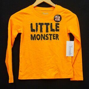 10 Threads Little Monster Halloween Long Sleeve Orange Tee Glow in Dark Kids 10